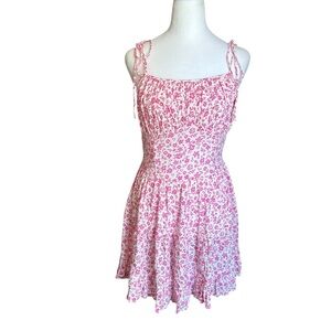 Sky to Moon White Pink Floral Summer Beach Spaghetti Strap Mini Dress Size L